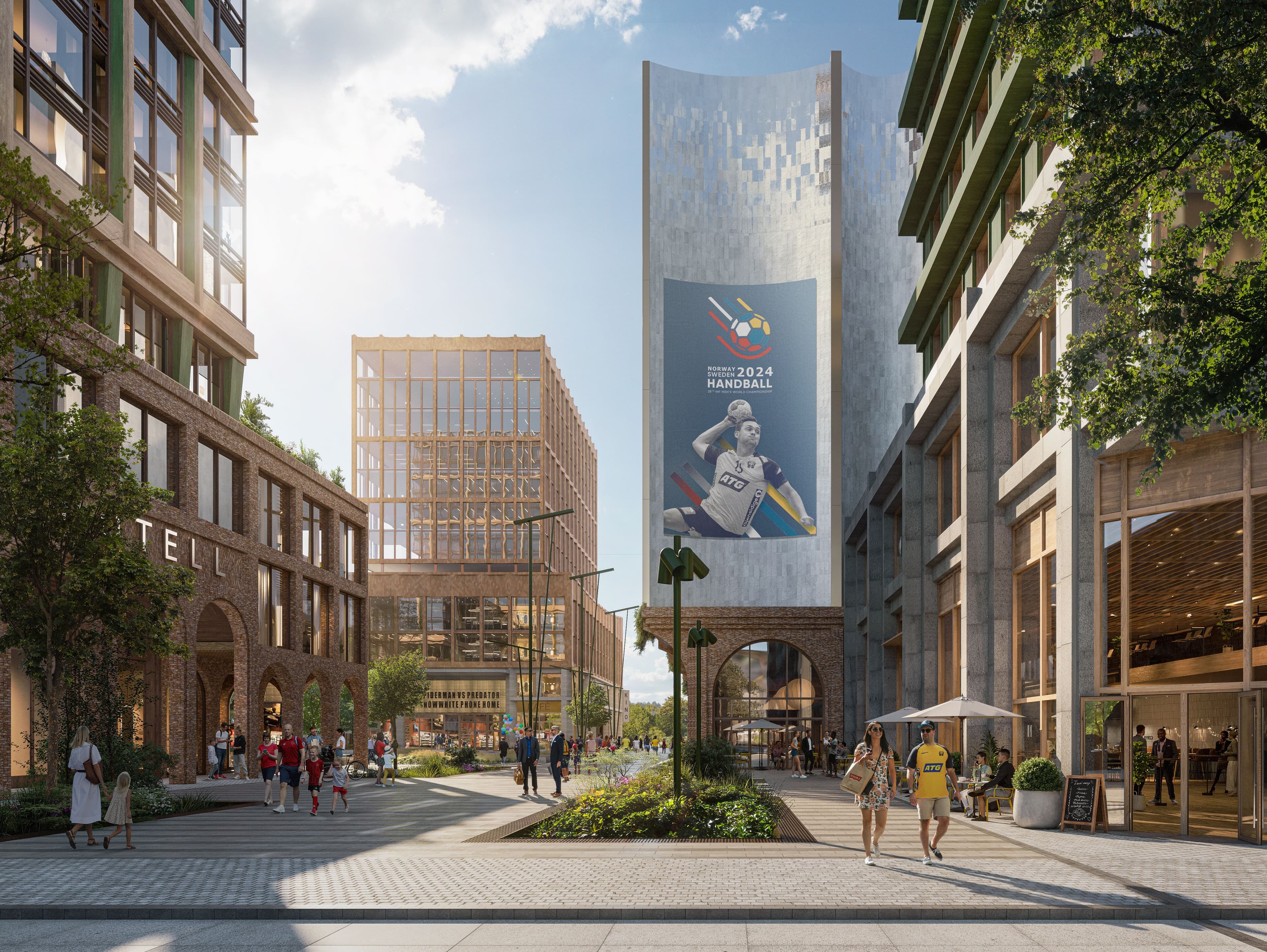 Illustrasjon av ankomst til Unity Arena fra ny T-banestopp Fornebuporten