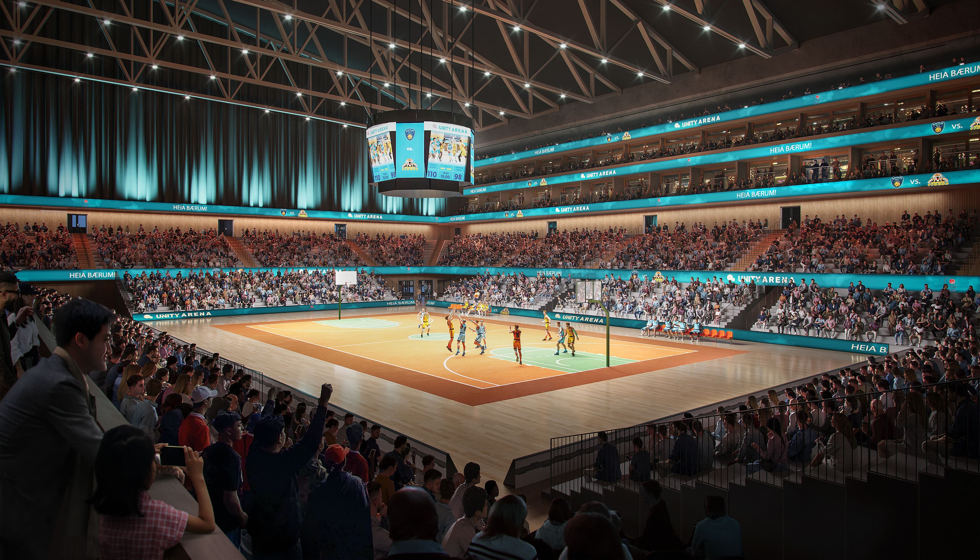 Basketballkamp i Nye Unity Arena. Illustrasjon: Rodeo arkitekter