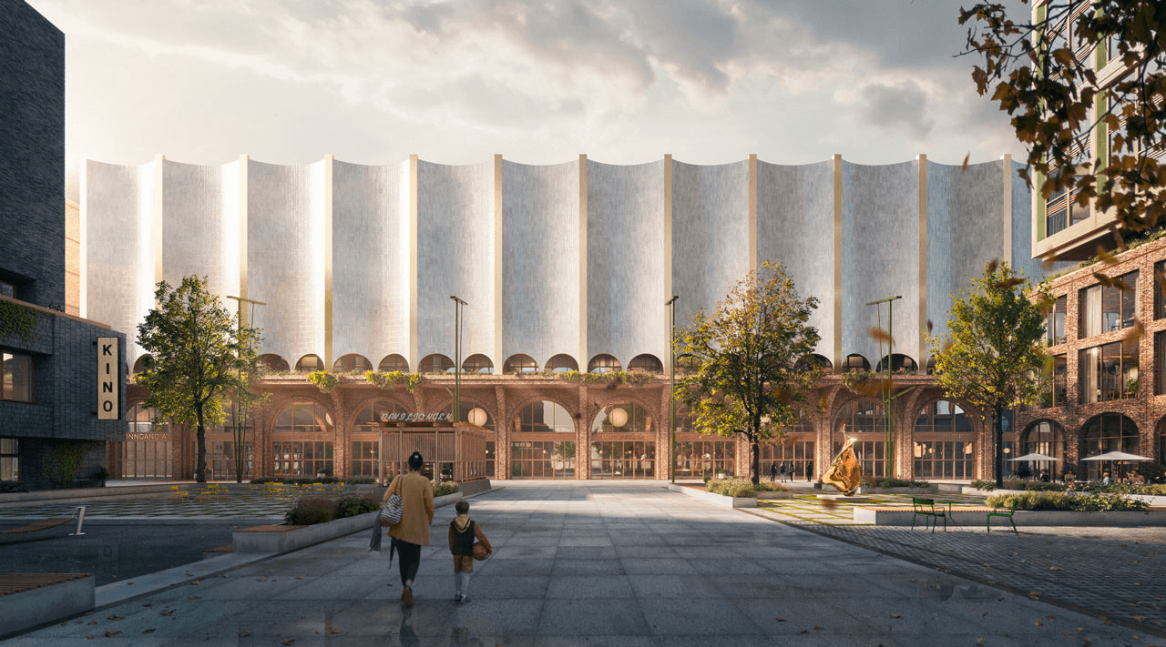 Torget utenfor Unity Arena på dagtid
