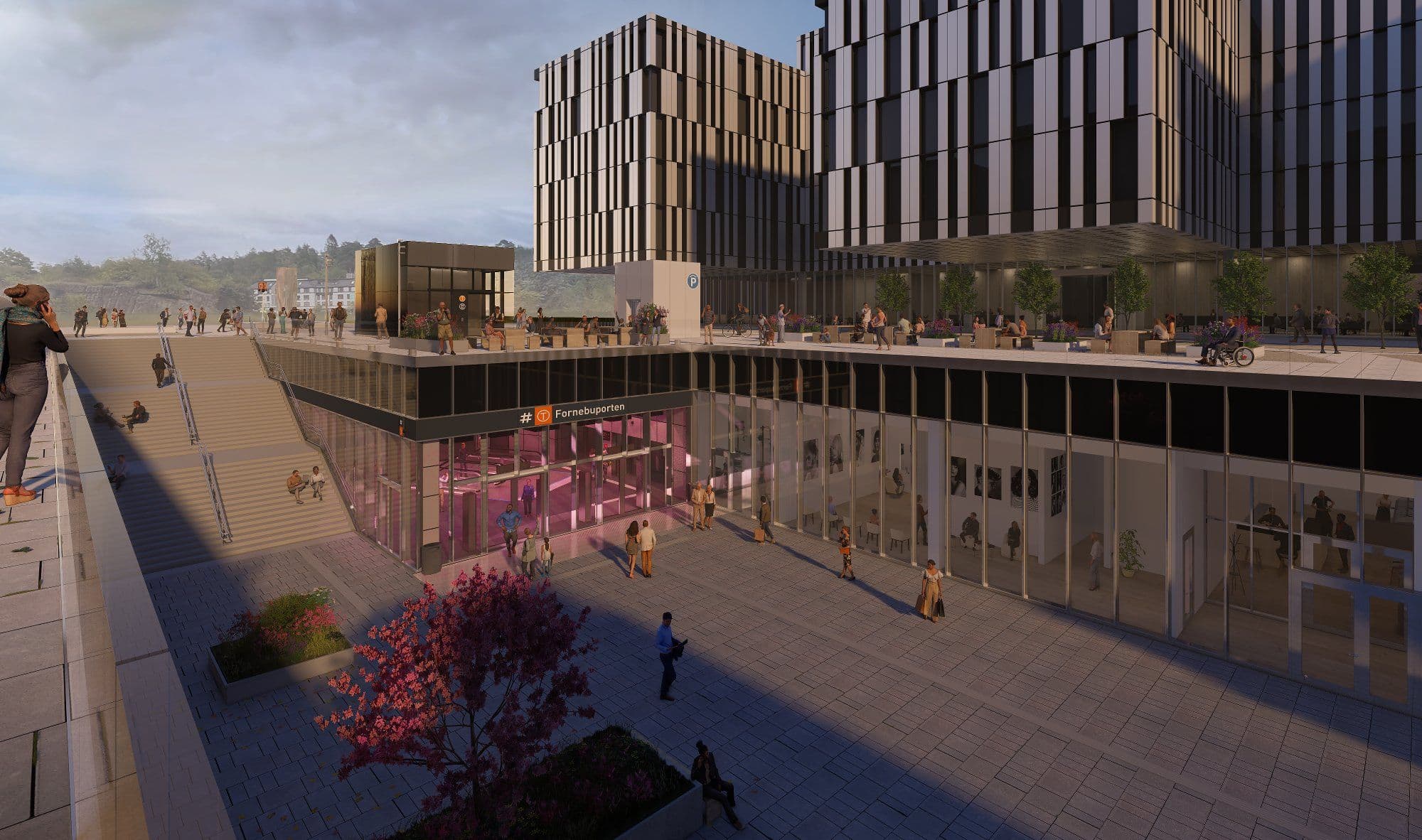 Illustrasjon av Fornebuporten T-banestasjon. Illustrasjon: A-lab og Zaha Hadid Architects
